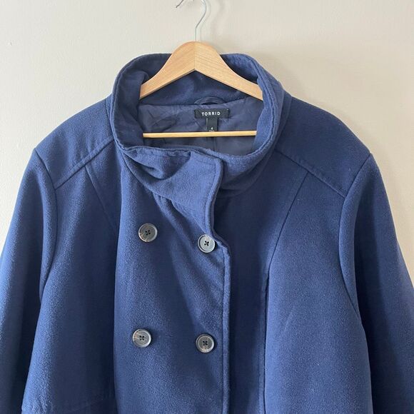 Torrid 4X Navy Blue Peacoat Double Breasted Funnel Neck Winter Jacket Plus Size - Picture 7 of 11